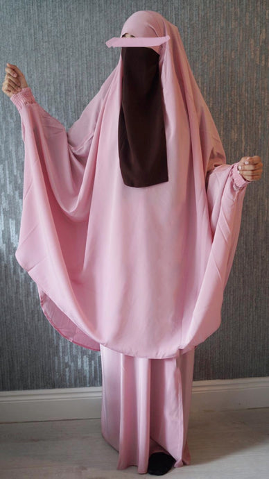 Two piece sheen Jilbab Pink