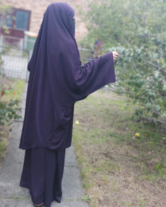 two piece jilbab with kimono sleeves aubergine