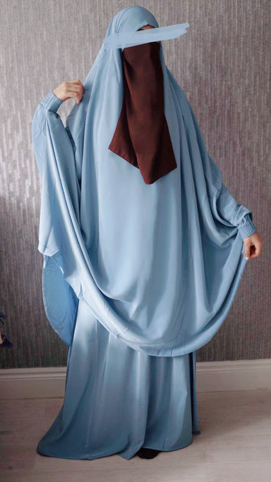 two piece sheen Jilbab Baby blue