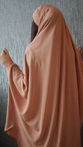 Two piece sheen jilbab caramel beige