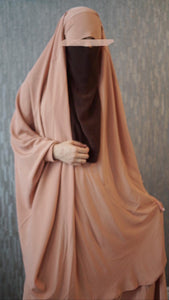 Two piece sheen jilbab caramel beige