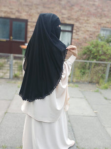 Two layer black niqab with lace